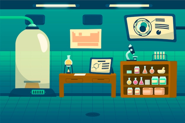 Free Vector | Cartoon laboratory room with scientific elements