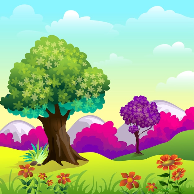 Premium Vector | Cartoon landscape with lawn