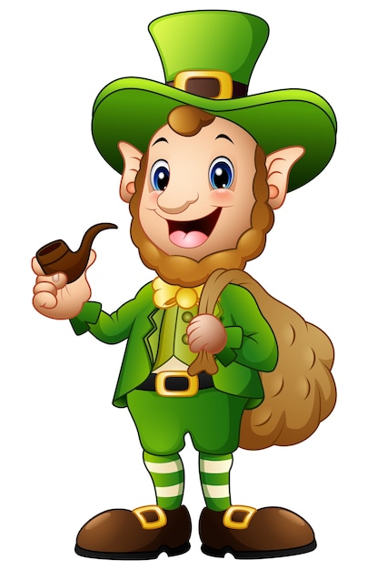 Premium Vector | Cartoon leprechaun carrying sack of gold