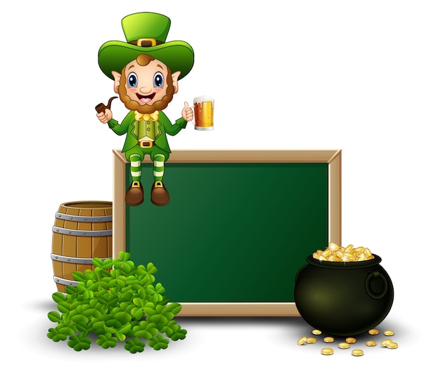 Premium Vector Cartoon leprechaun sitting above chalkboard