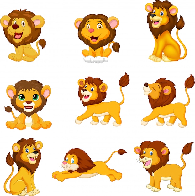 Premium Vector | Cartoon lions collection set