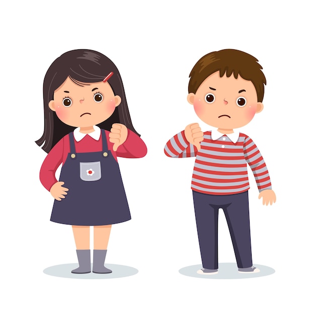 Premium Vector Cartoon Of A Little Boy And Girl Showing Thumbs Down With Negative Expression