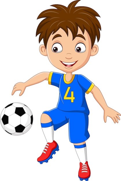 Premium Vector | Cartoon little boy playing football