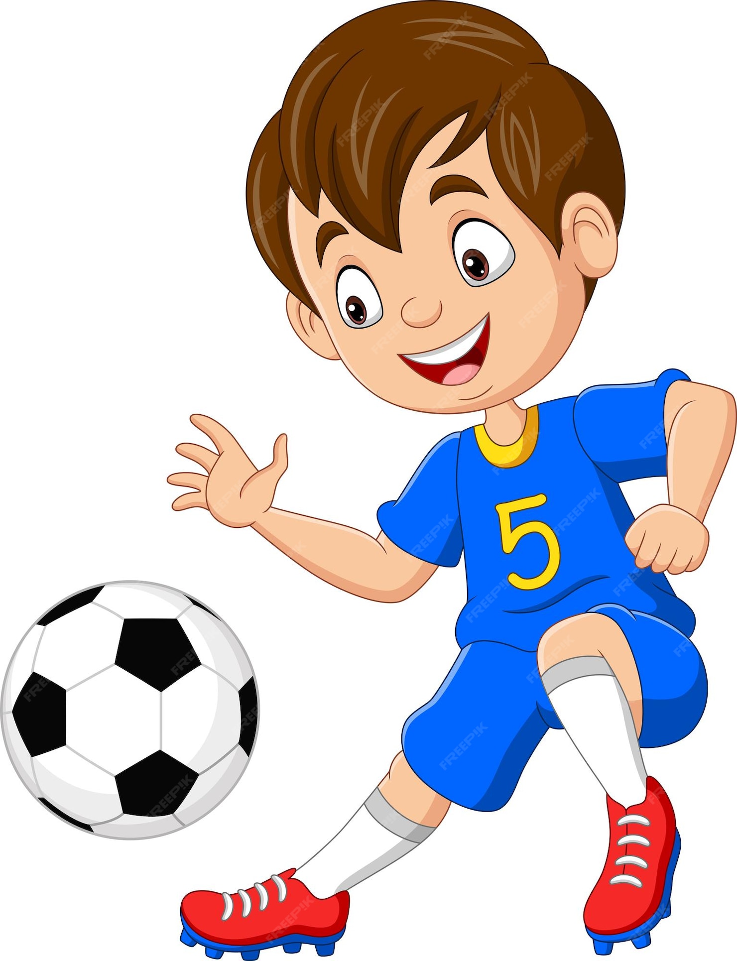 Premium Vector | Cartoon little boy playing football