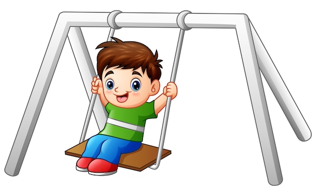 Premium Vector Cartoon Little Boy Playing Swing On White Background