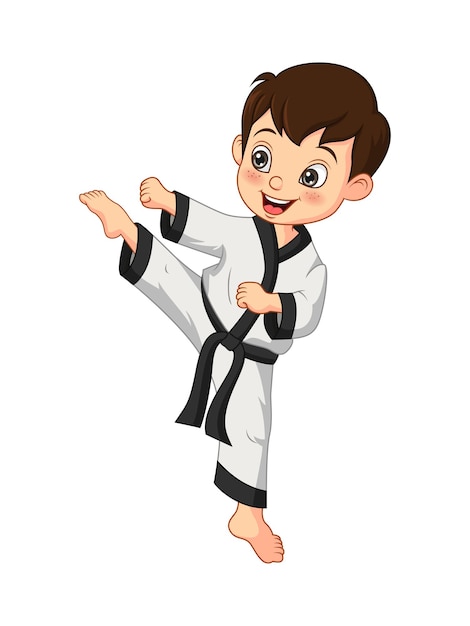 Premium Vector Cartoon Little Boy Practicing Karate