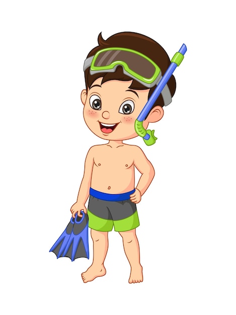 Premium Vector | Cartoon little boy scuba diver