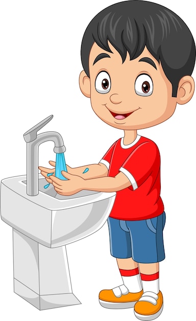 Premium Vector | Cartoon little boy washing his hands