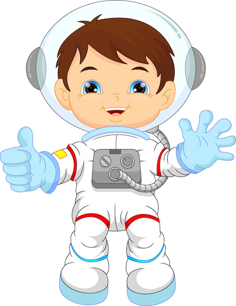 Cartoon little boy wearing astronaut costume | Premium Vector