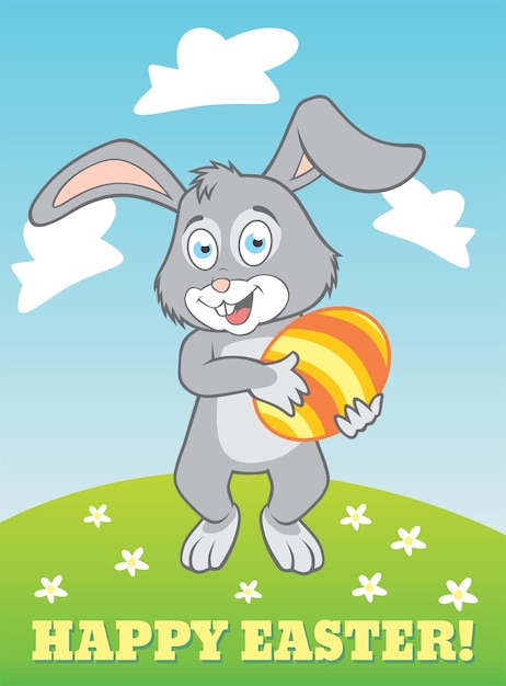 Premium Vector | Cartoon little bunny holding easter egg.