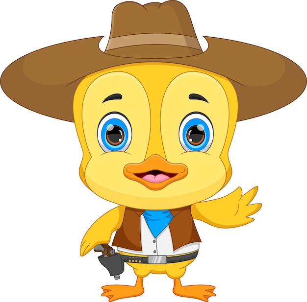 Premium Vector | Cartoon little duck wearing a cowboy costume