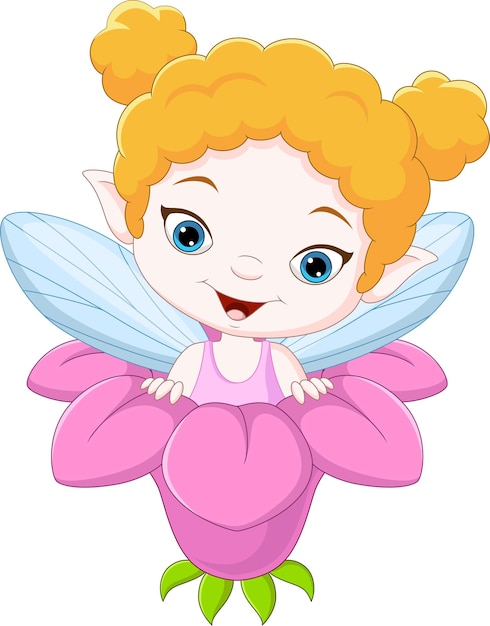 Premium Vector | Cartoon little fairy inside the flower