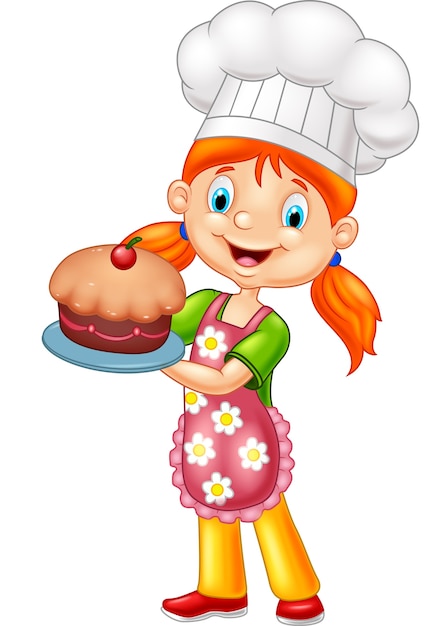 Premium Vector | Cartoon little girl holding cake