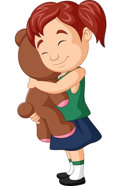 girl hugging a teddy bear