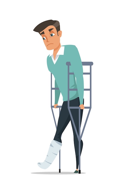 Premium Vector | Cartoon male with crutches isolated on white