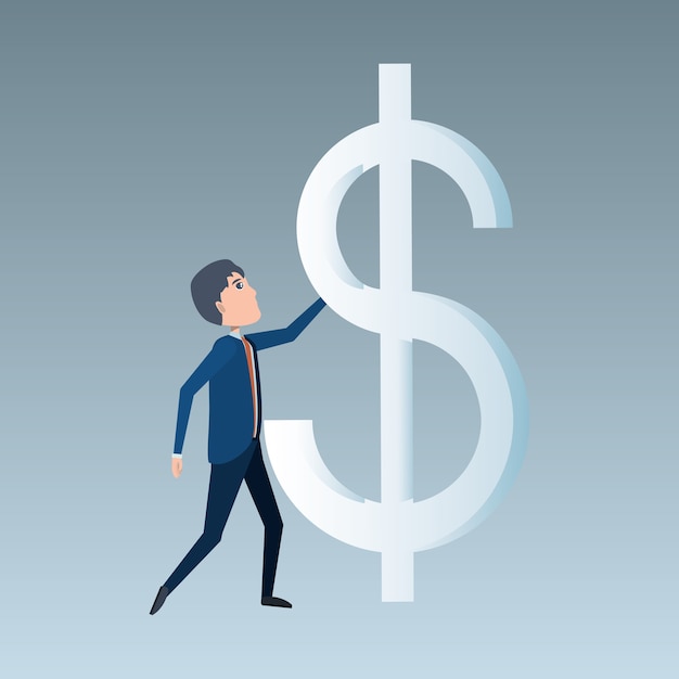 Premium Vector | Cartoon man touching a money symbol