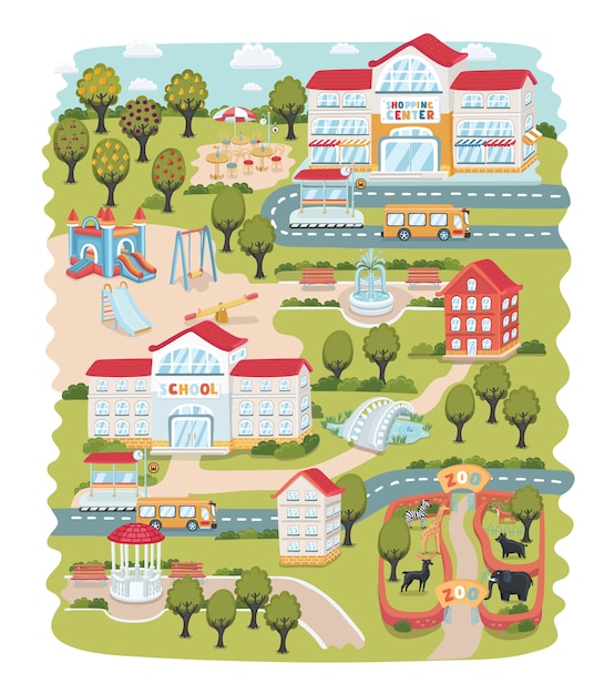 Cartoon Map Seamless Pattern Small Town Countryside Landscape 253349 557 