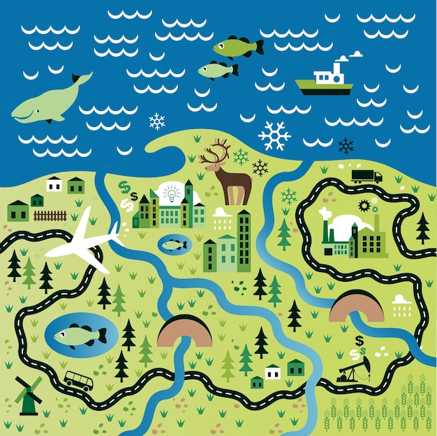 Premium Vector | Cartoon map with the river