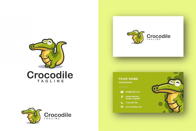 Cartoon Mascot Logo Of Crocodile Alligator And Business Card