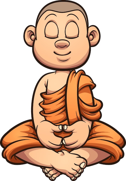 Premium Vector Cartoon Meditating Buddhist Monk Kid Illustration