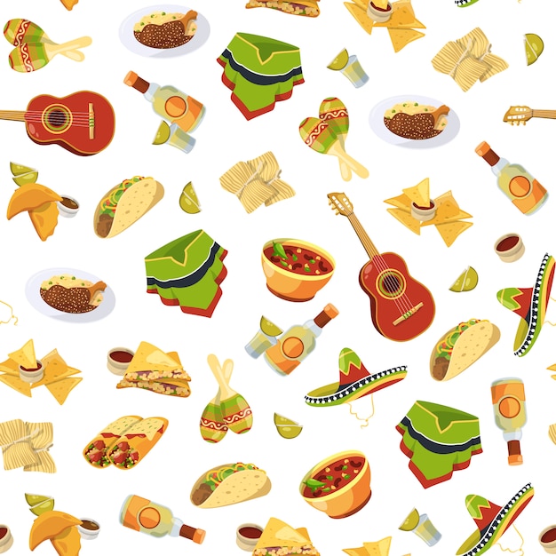 Cartoon mexican food pattern or  illustration Premium Vector
