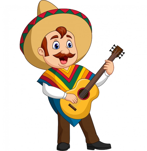 Cartoon of mexican man playing the guitar and singing ...
 Cartoon Man Playing Guitar