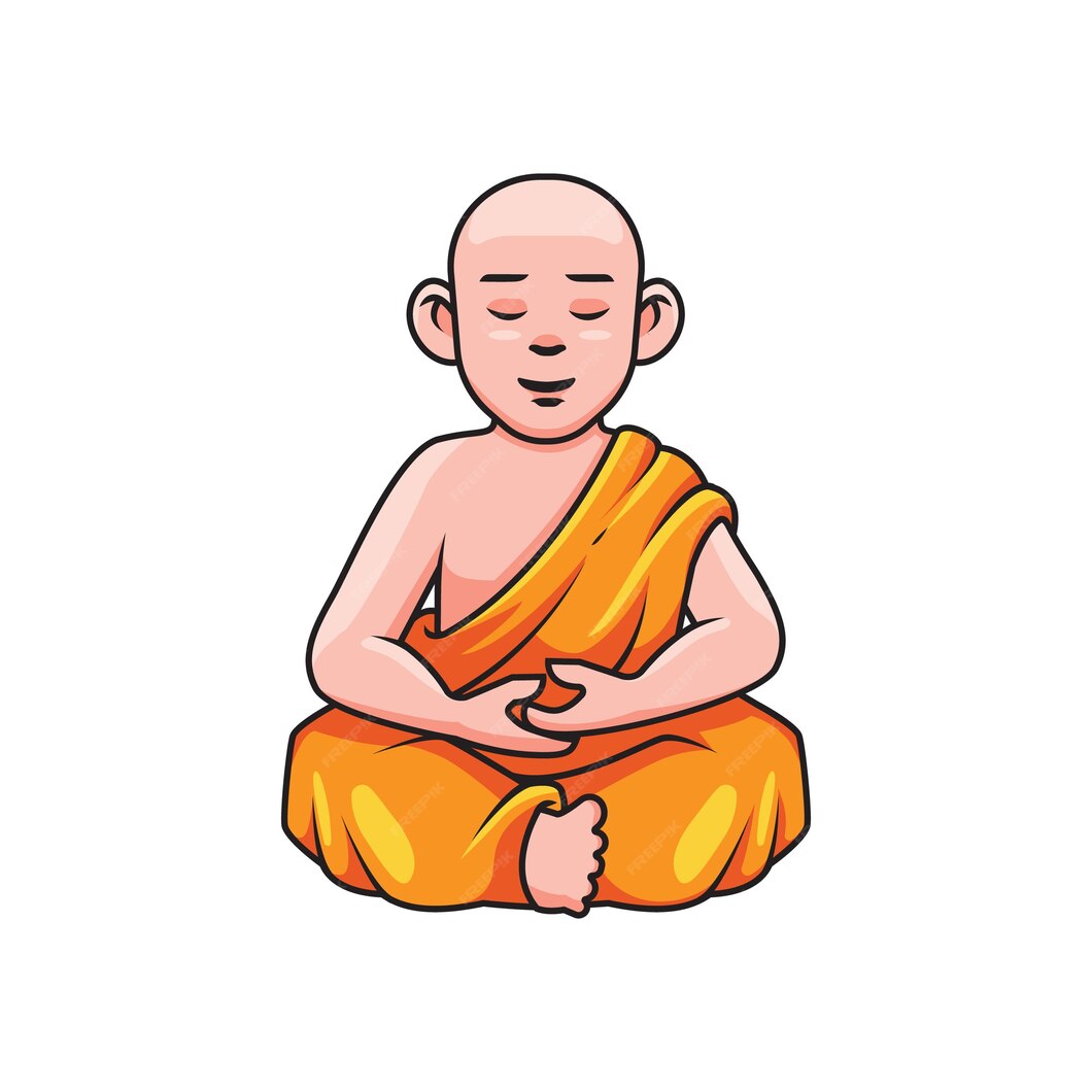 Premium Vector | Cartoon monk meditating mascot