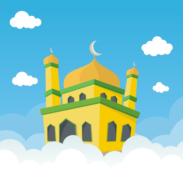 雲のイラストと漫画のモスク プレミアムベクター