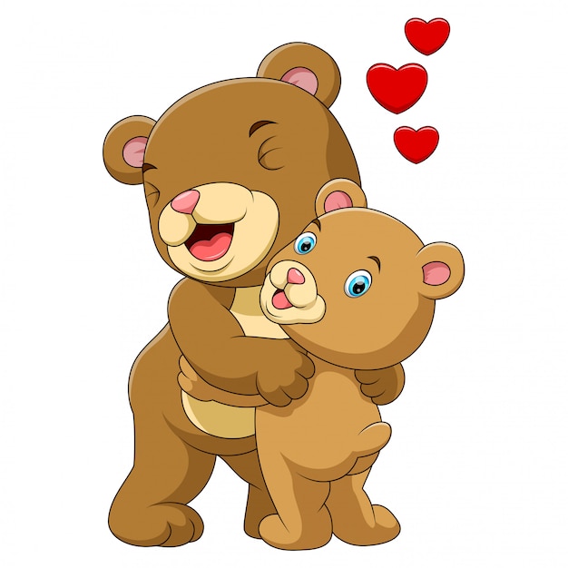 Download Cartoon mother and baby brown bear | Premium Vector