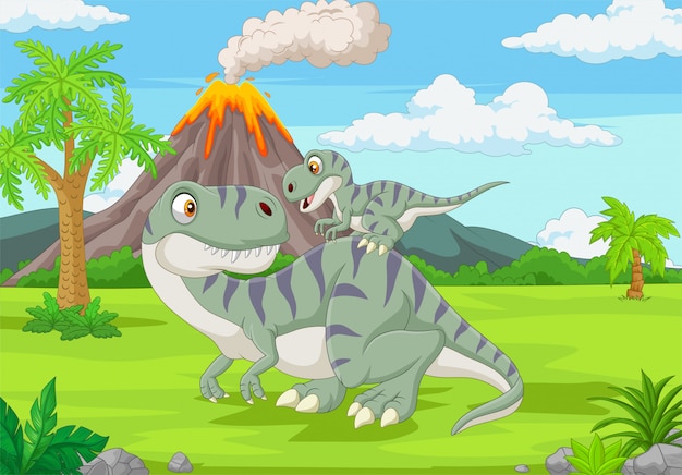 Download Premium Vector | Cartoon mother and baby dinosaur in the ...