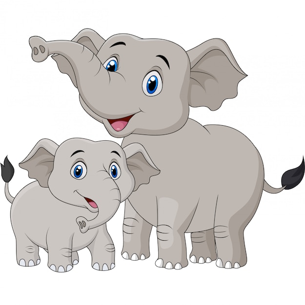 Download Cartoon mother and baby elephant | Premium Vector