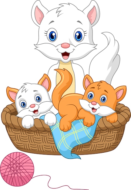 Download Cartoon mother cat playing with baby cat Vector | Premium ...