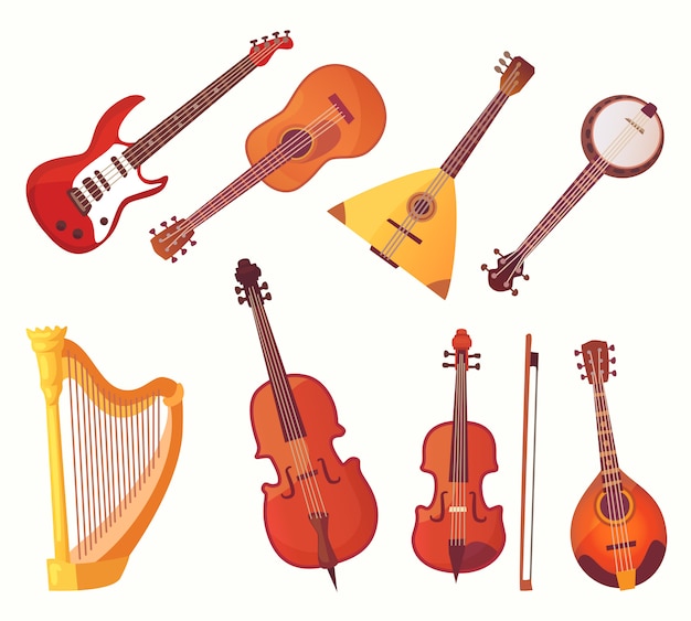 Cartoon musical instruments. guitars music instrument collection | Premium  Vector