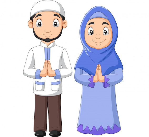 Premium Vector | Cartoon muslim man and woman couple