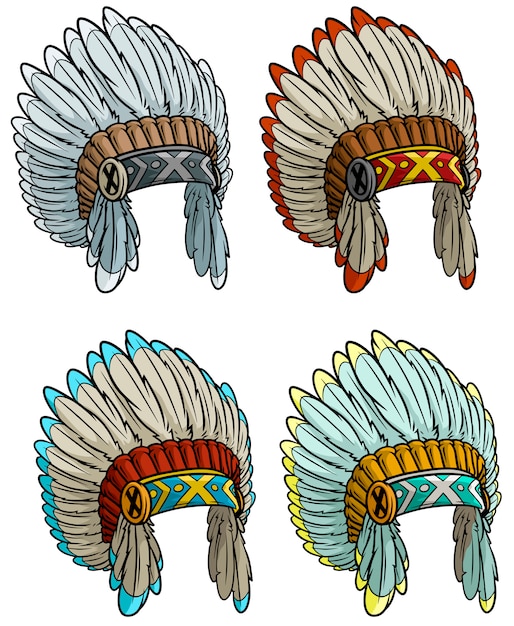 Download Cartoon native american indian chief headdress set ...