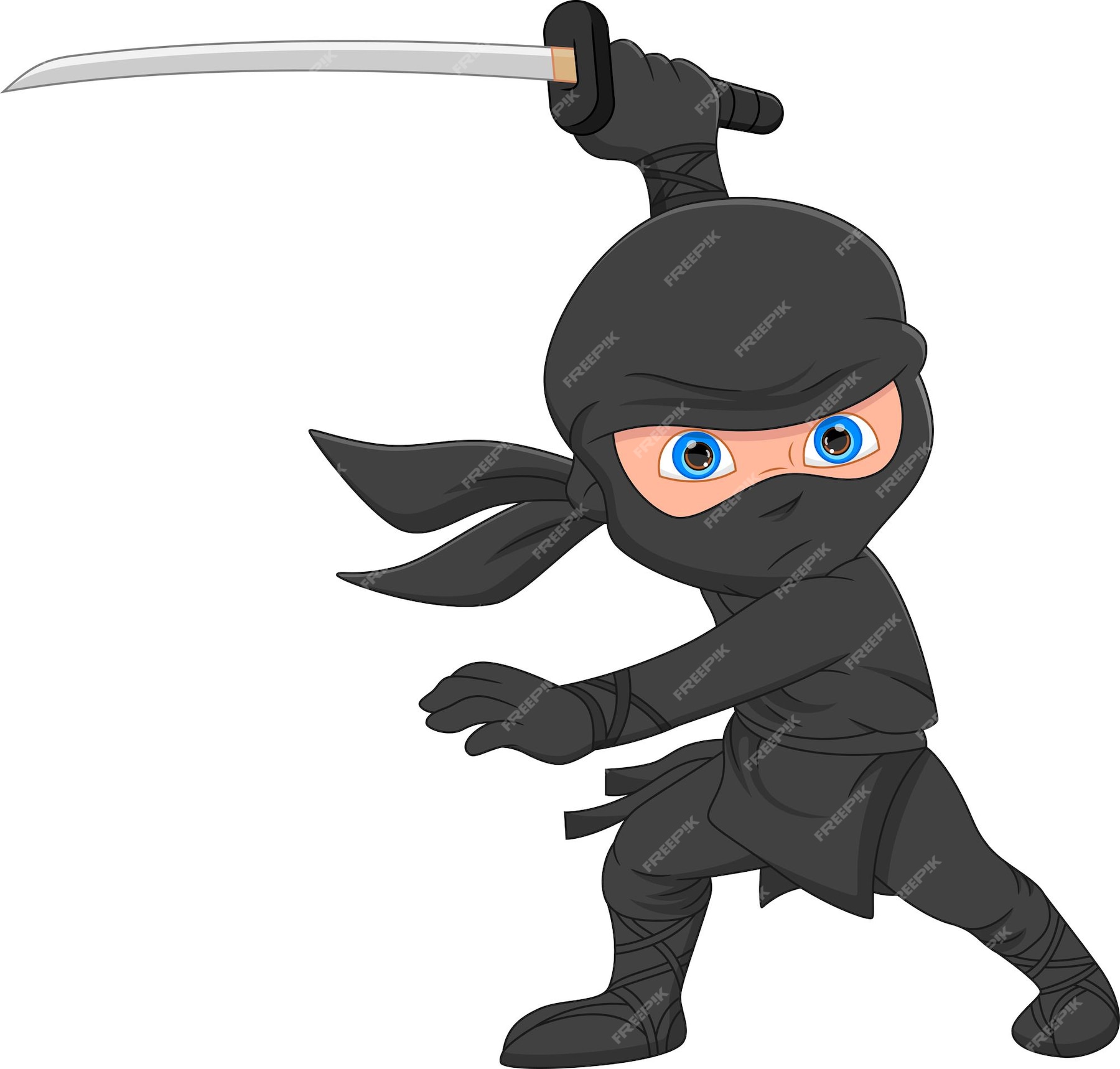 Premium Vector | Cartoon ninja posing and holding a sword