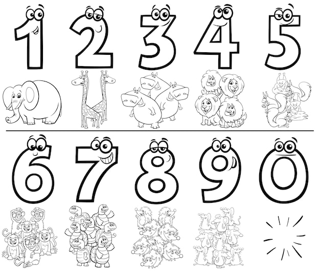 Premium Vector Cartoon Numbers Set Coloring Book With Animals