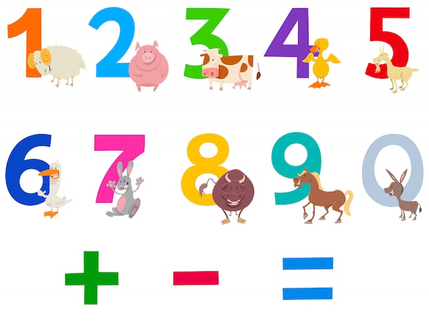 Cartoon Of Numbers Set With Farm Animal Premium Vector