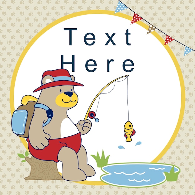Download Cartoon of Funny bear fishing in small lake Vector ...