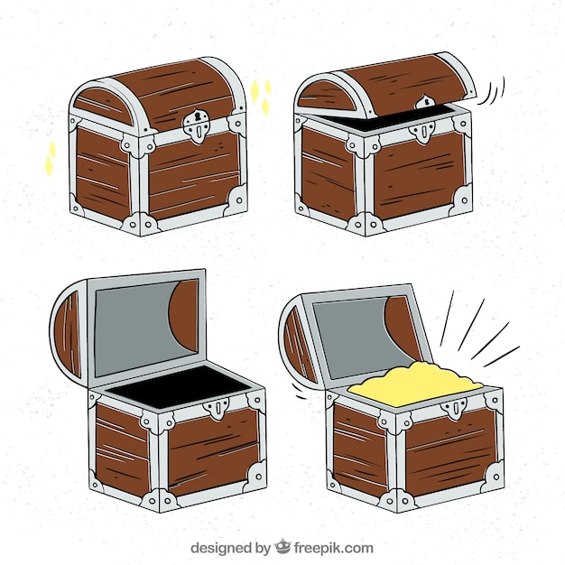 Free Vector | Cartoon opened and closed treasure box collection