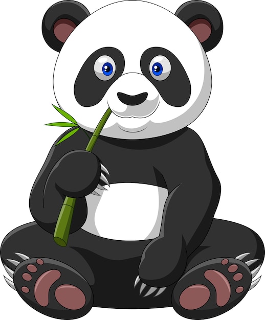 Cartoon panda eating bamboo | Premium Vector