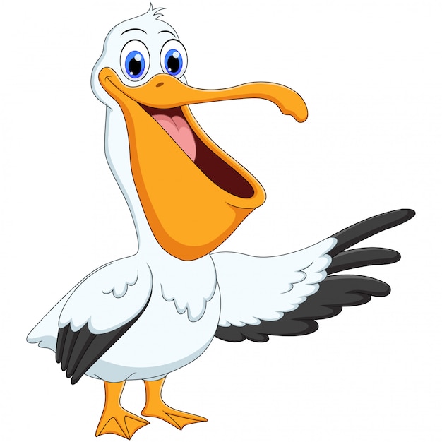 Premium Vector Cartoon Pelican Presenting With His Wing