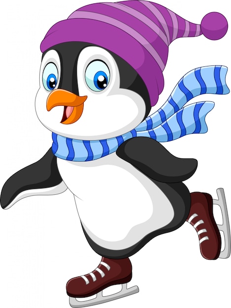 Premium Vector | Cartoon penguin ice skating isolated