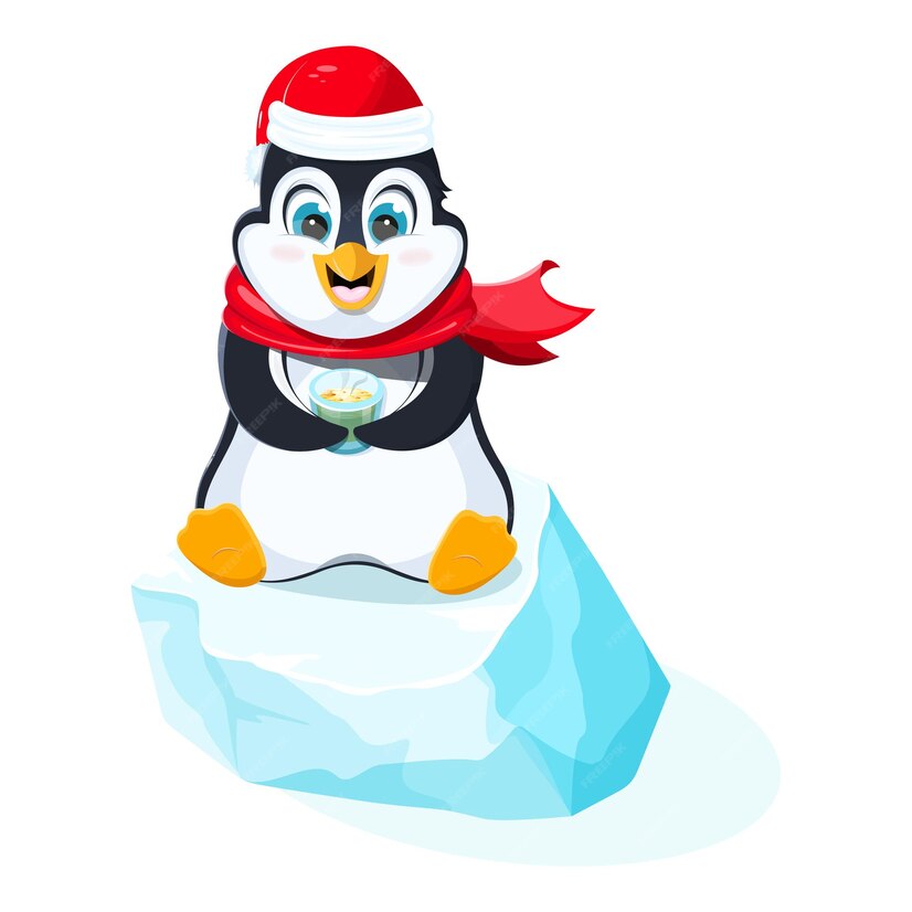 Premium Vector | Cartoon penguin with cup of hot tea on ice floe