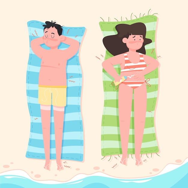 Free Vector Cartoon People At The Beach With A Sunburn