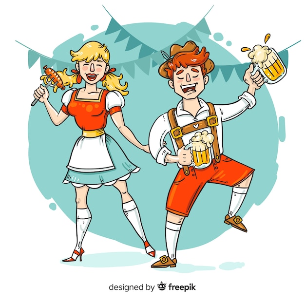 Free Vector | Cartoon people celebrating oktoberfest