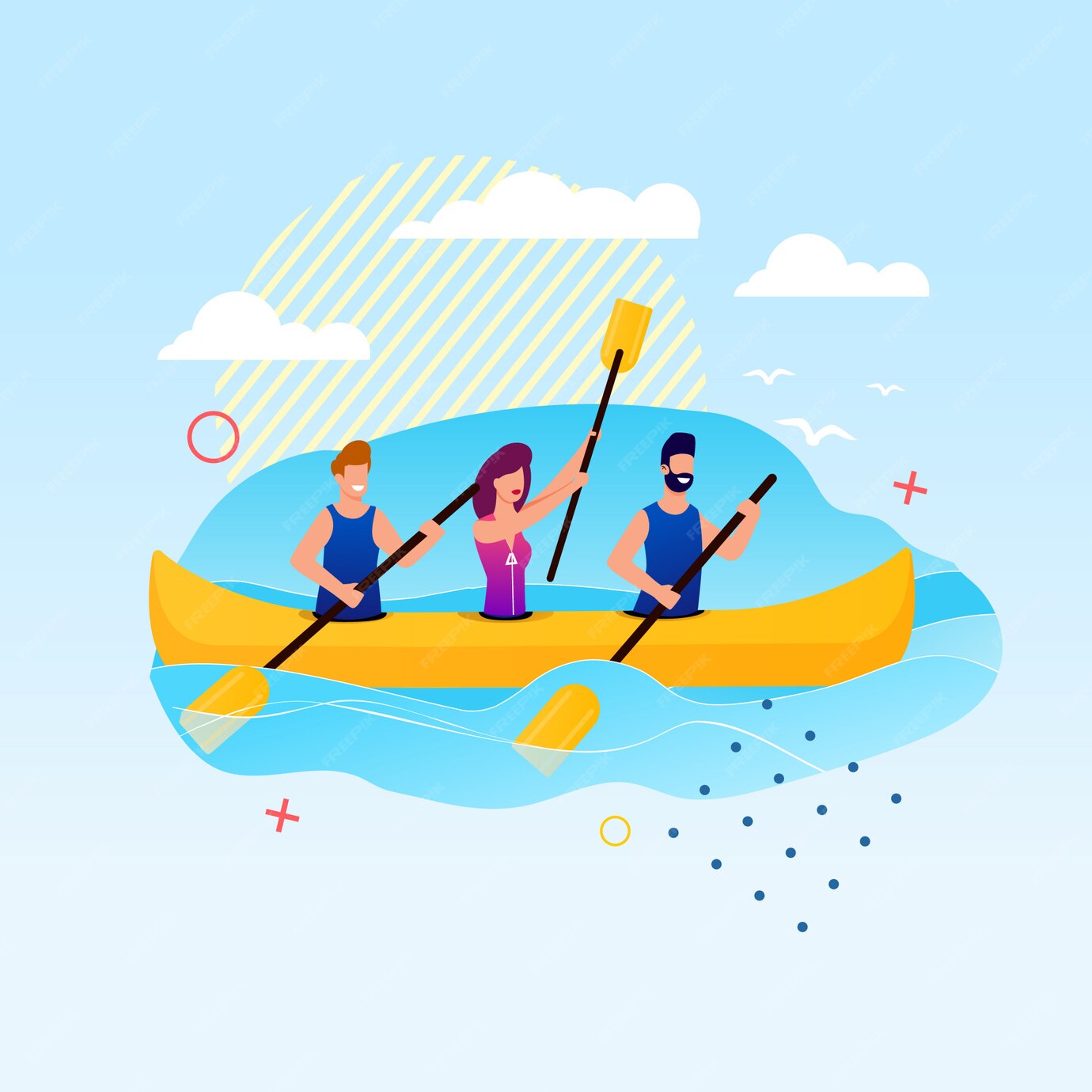 Premium Vector | Cartoon people rowing on canoe. slalom kayak events