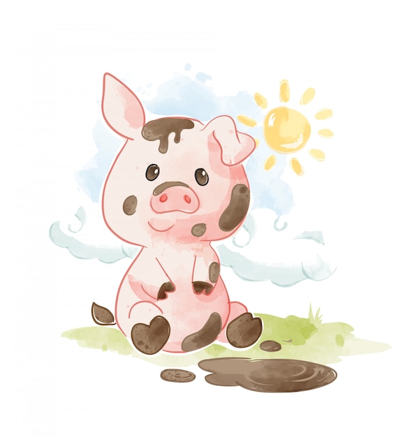 泥のイラストで遊ぶ漫画豚 プレミアムベクター