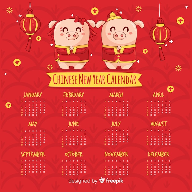 Free Vector Cartoon pigs chinese new year calendar