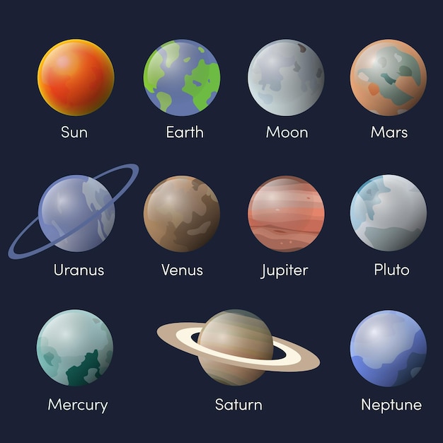 Free Vector | Cartoon planets set in solar system isolated on space
